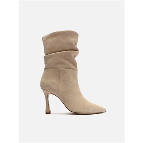 Bota Bege Camurcina Slouchy Salto Fino .